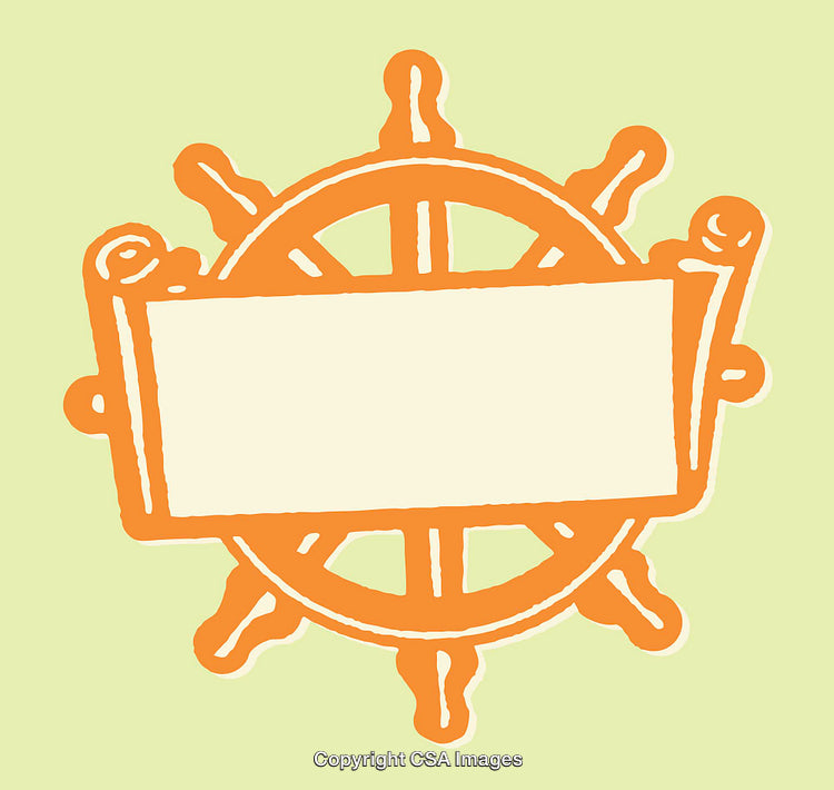 Vintage Style Orange Nautical Helm Illustration on Light Background