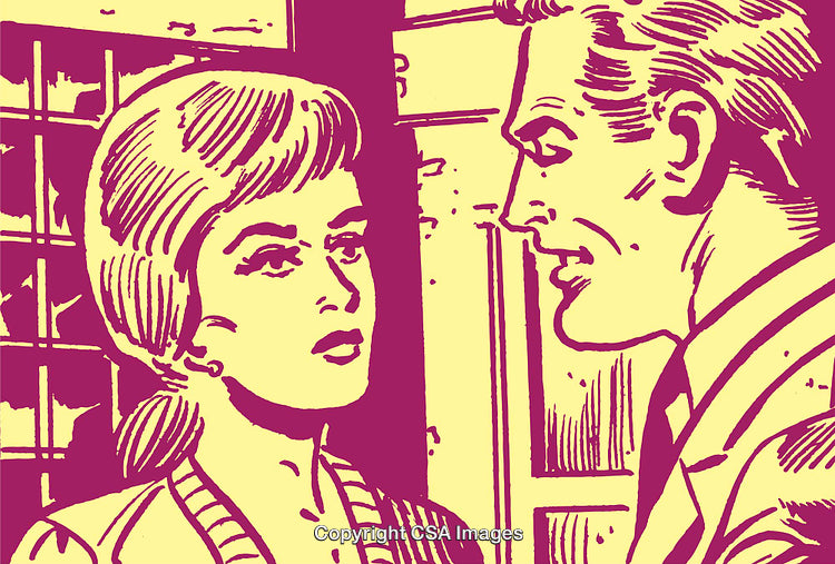 Retro Illustration of a Man and Woman in Conversation in Pop Art Style