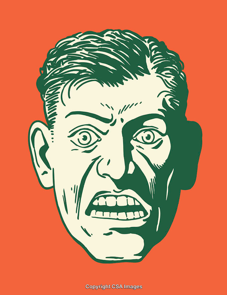 Retro Style Color Illustration of a Distressed Facial Expression on Orange Background