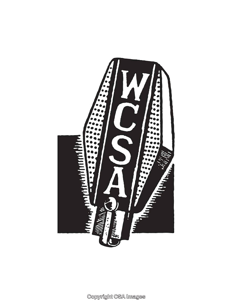 Vintage Style WCSA Microphone Artwork in Black and White Line Art