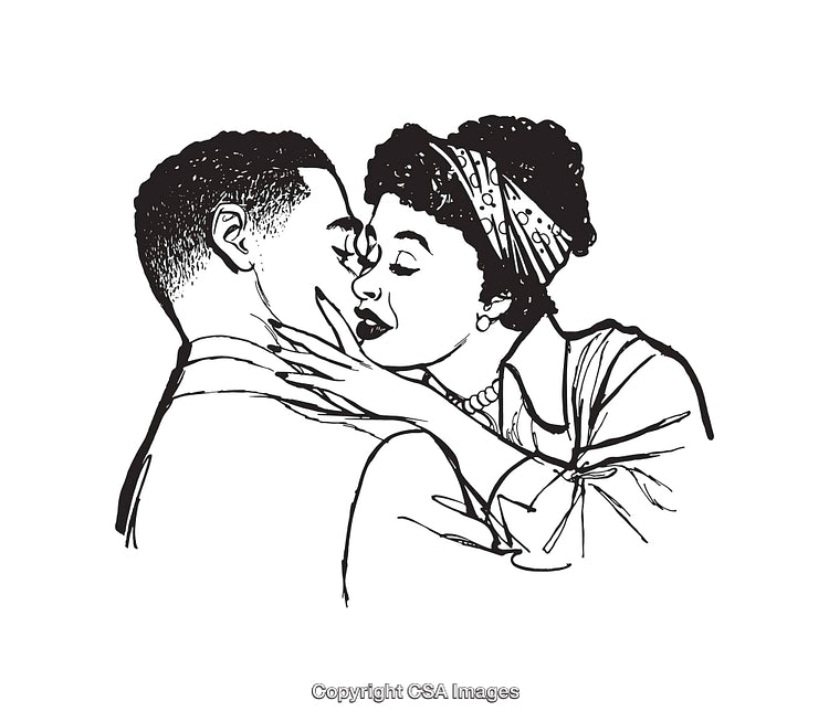 Black and White Line Art of a Romantic Couple Embracing