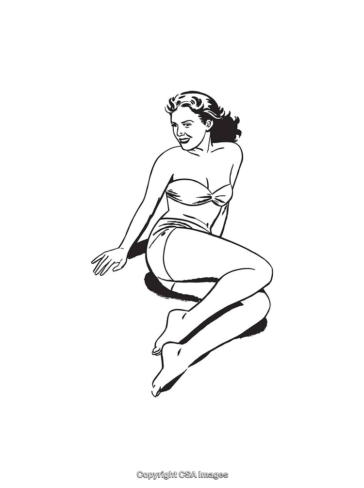 Retro Style Illustration of Woman in Swimwear Posing in Relaxed Fashion