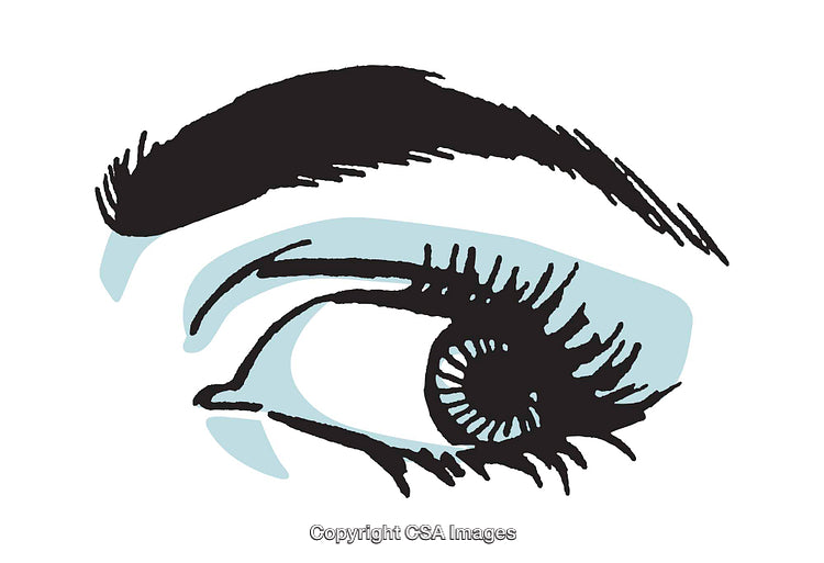 Illustrated Colorful Eye Design with Detailed Eyelashes and Eyebrow