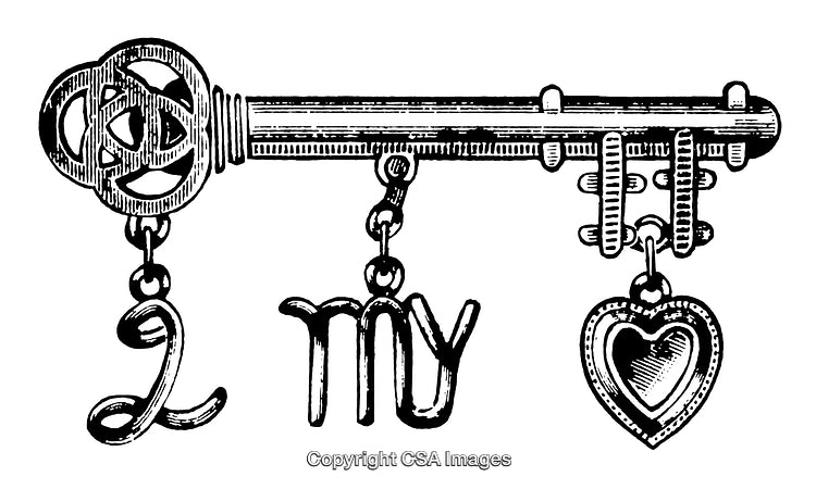 Engraved Key Design Representing Love With Unique Symbols and Artistic Details