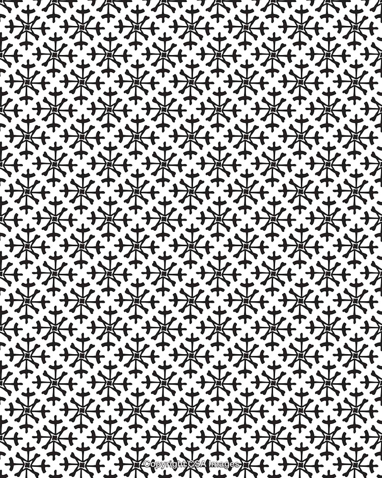 Black and White Geometric Pattern With Repeating Snowflake Design