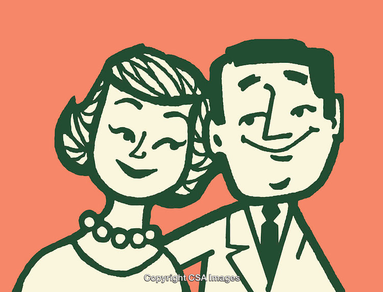 Retro Style Art of a Smiling Couple in Vintage Colors
