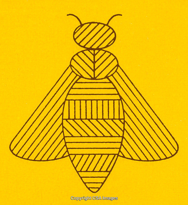 Stylized Graphic Illustration of a Bee on Bright Yellow Background