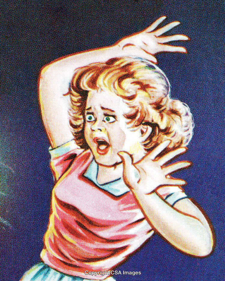 Shocked and Frightened Woman Expression in Retro Pop Art Style