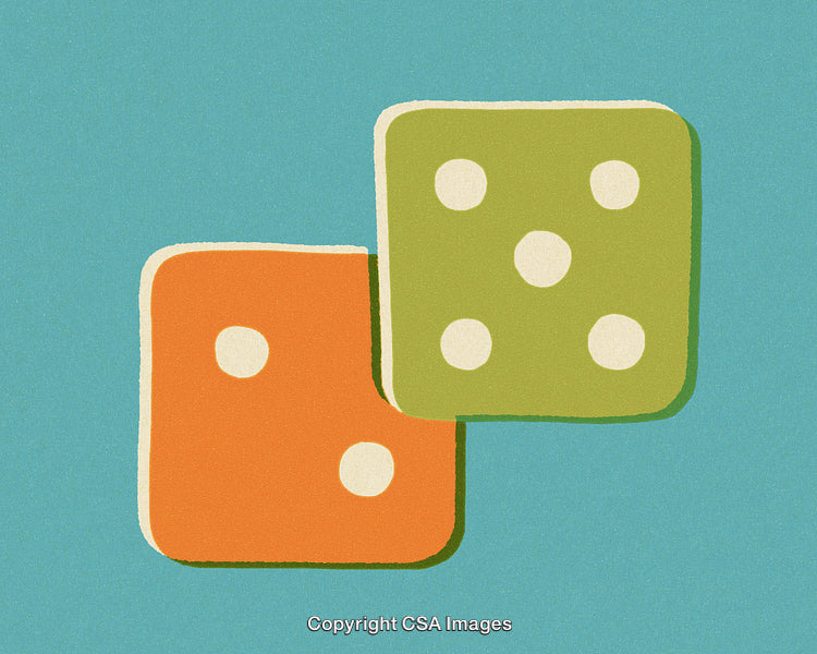Colorful Illustration of Two Dice in a Minimalist Artistic Style