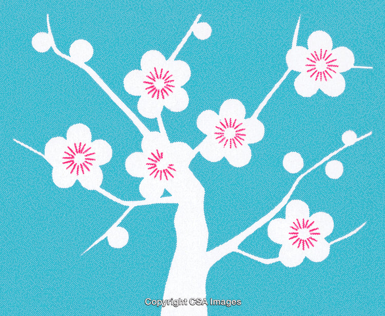 Minimalist Illustration of White Blossoms on a Blue Background