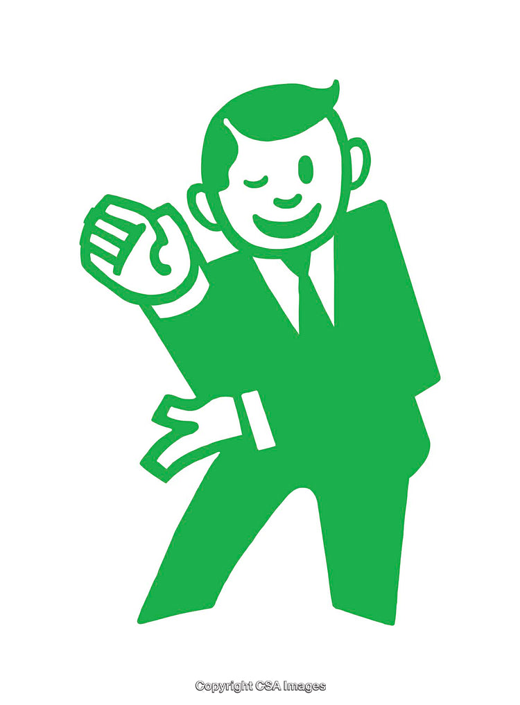 Playful Green Illustration of a Smiling Character Winking with Gestures