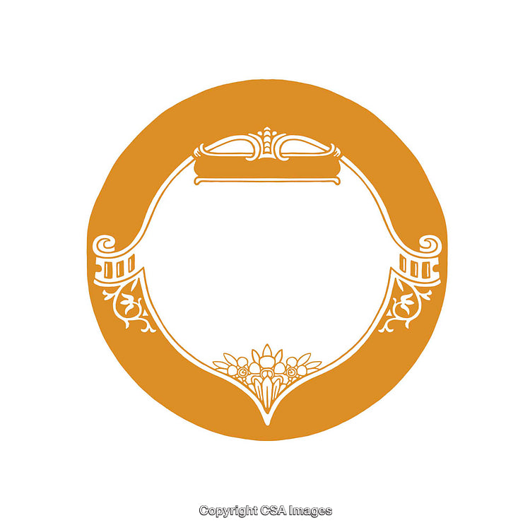 Elegant Ornate Vintage Round Frame in Orange and White Design