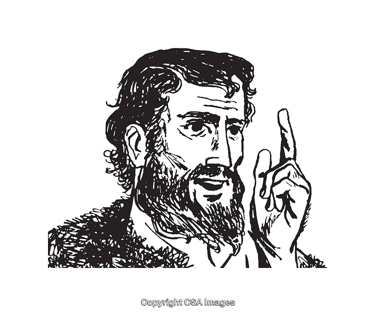 Black and White Line Art Illustration of a Bearded Man Making a Gesture