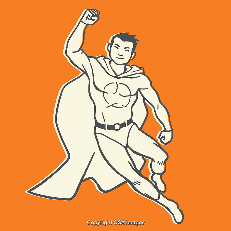 Illustration of a Masked Superhero in a Dynamic Pose on Orange Background