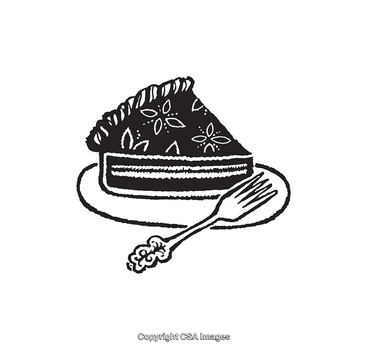 Black and White Line Art Illustration of a Pie Slice With a Fork