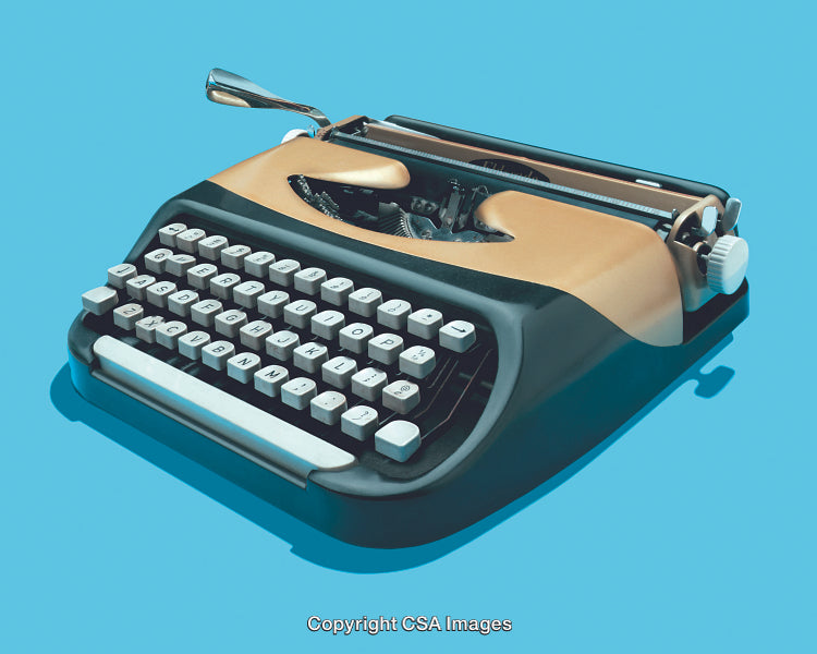 Retro Typewriter on Blue Background With Vintage Aesthetic