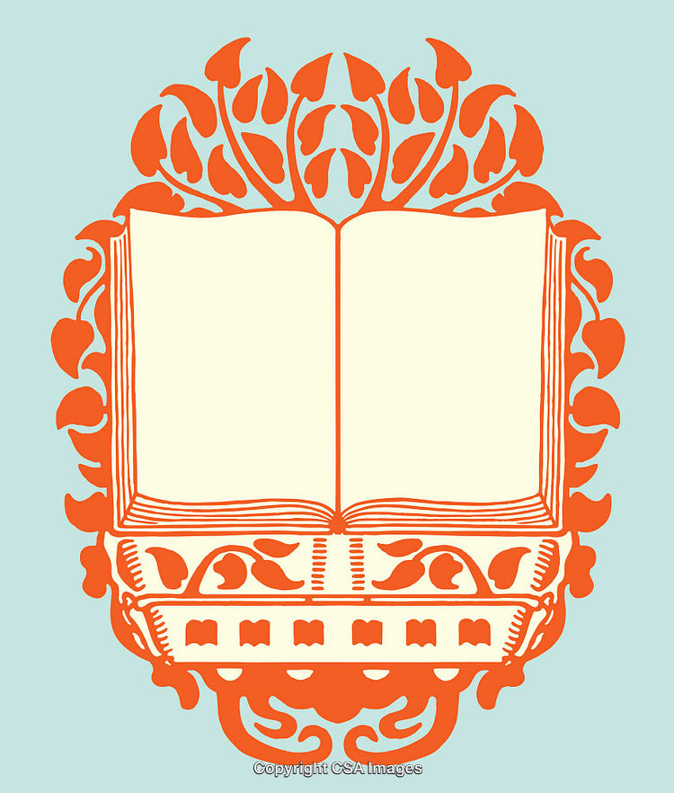 Decorative Line Art of an Open Book With Ornate Design Elements
