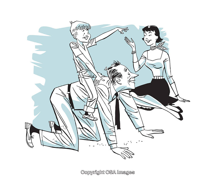 Retro Illustration of a Playful Family Having Fun Together