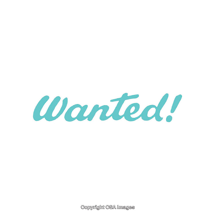 Bold Turquoise Text Art Featuring Stylized 'Wanted!' Slogan on White Background
