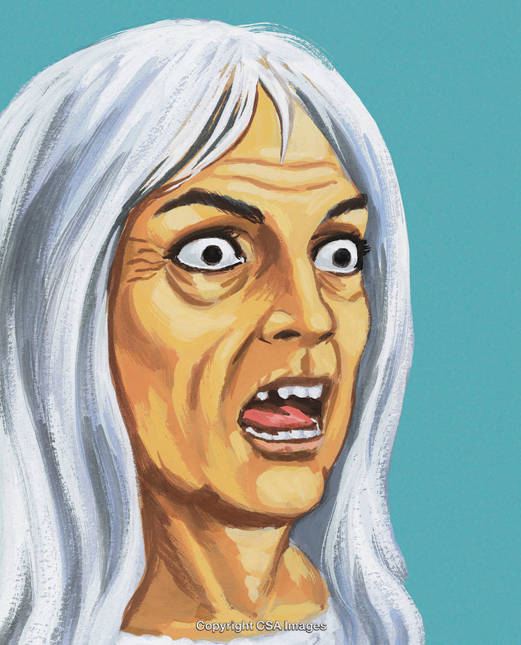 Illustrated Portrait of an Astonished Woman With Expressive Eyes and Open Mouth