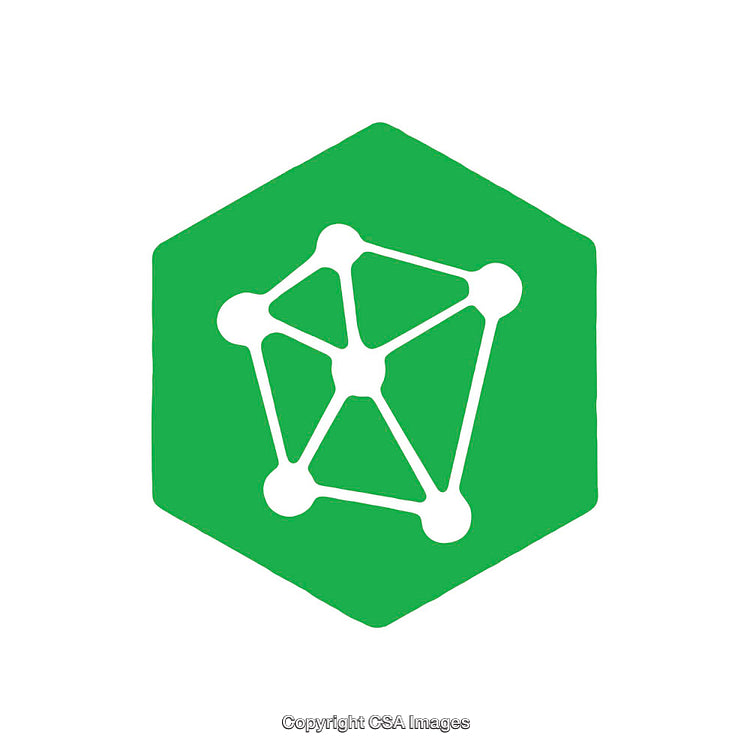 Green Hexagonal Icon with Connected Nodes on White Background