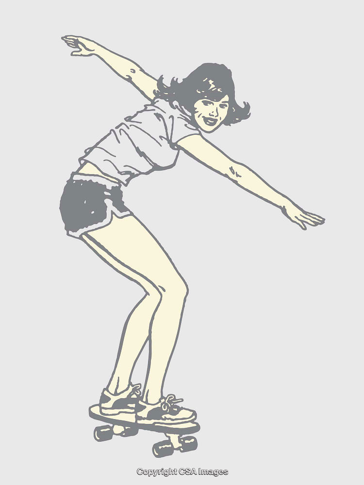 Stylized Line Art of Woman Skateboarding with Joyful Expression
