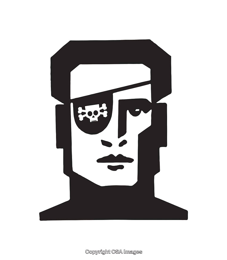 Minimalist Black and White Line Art of a Stylized Pirate Face