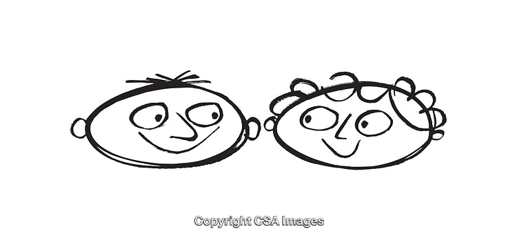 Simple Black and White Line Art of Smiling Characters