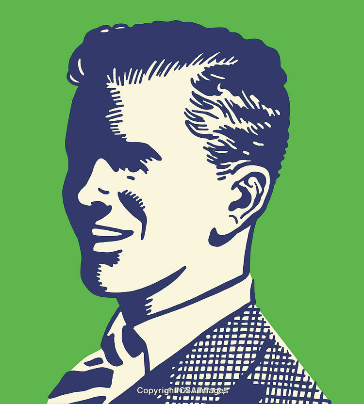 Vintage Line Art Illustration Featuring Portrait of Smiling Man