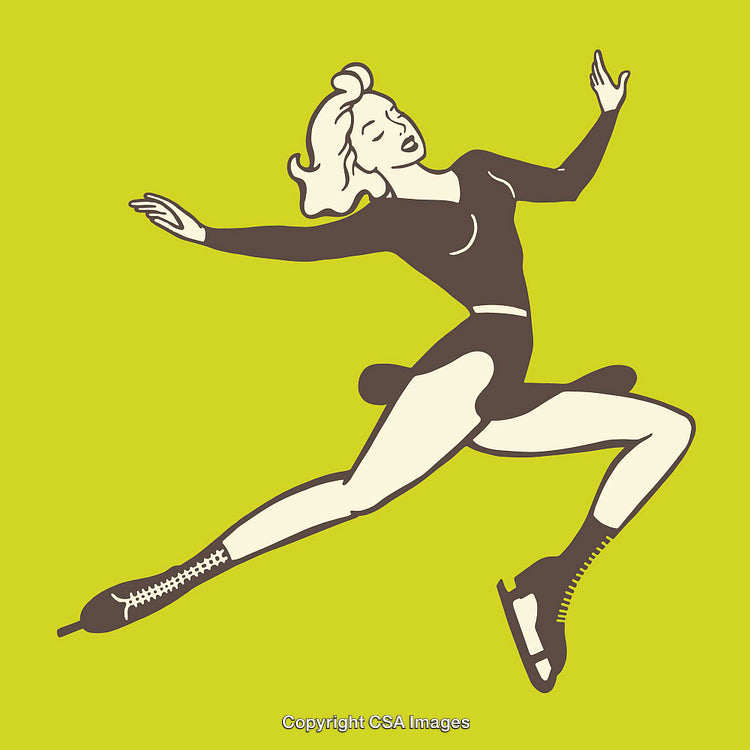Elegant Ice Skating Performer in Dynamic Pose on Green Background