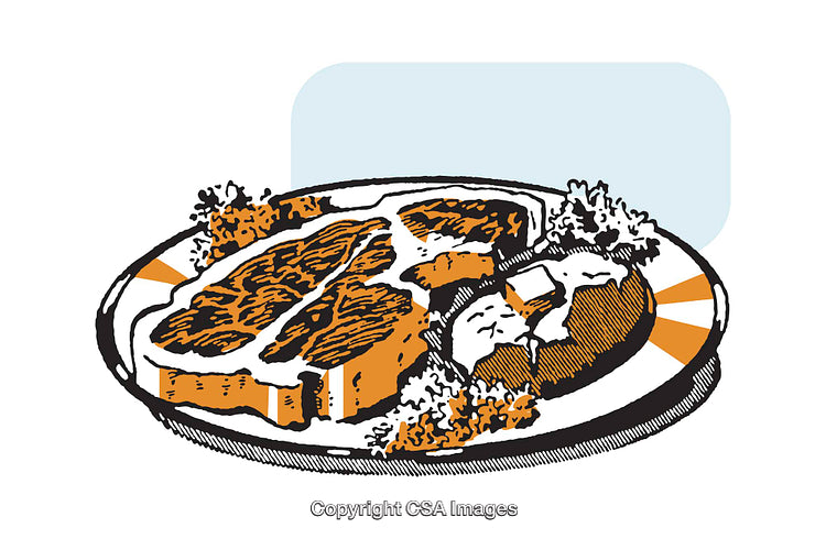 Illustration of a Dinner Plate with Steak and Side Dishes