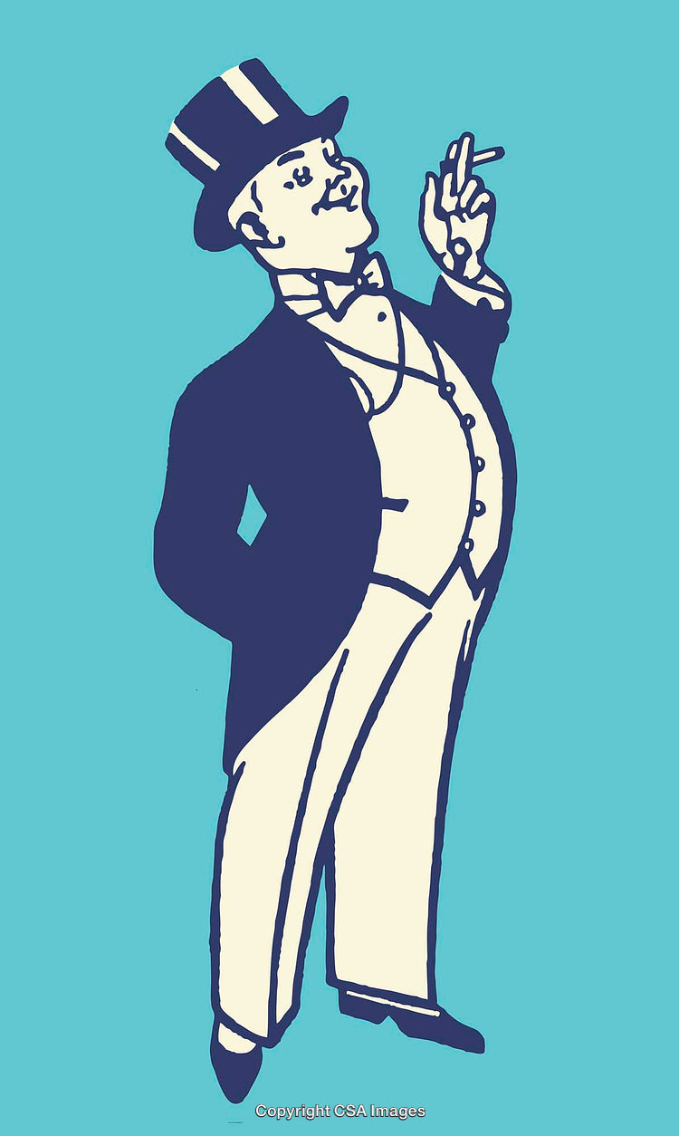 Elegant Gentleman with Top Hat in Vintage Color Line Art Illustration