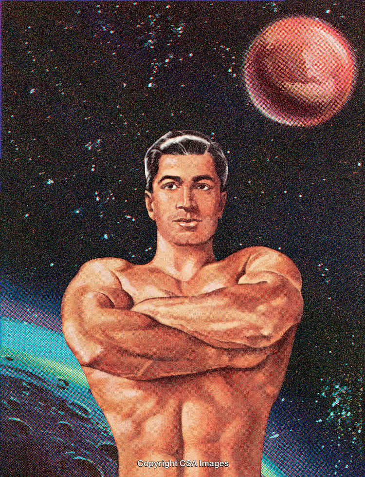 Handsome Heroic Man in Space With Planetary Background