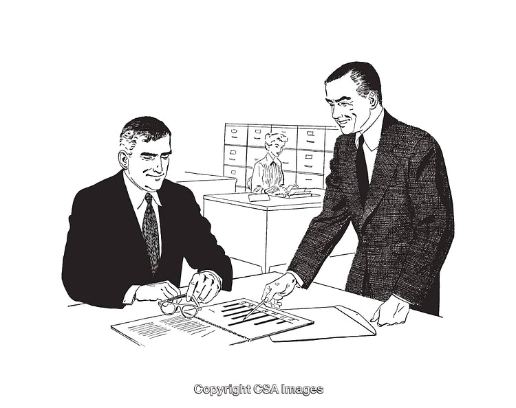 Retro Business Meeting Illustration in a Corporate Office Setting