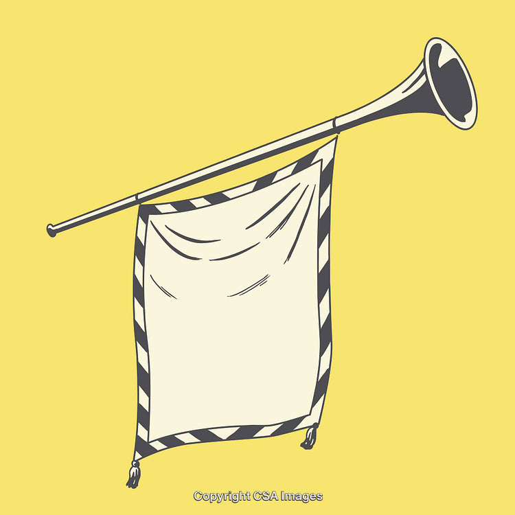 Vintage Herald Trumpet With Banner on a Yellow Background