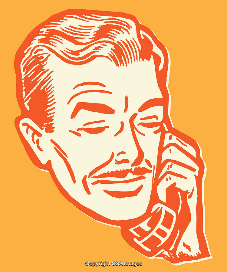 Retro Style Illustration of a Man Talking on a Rotary Telephone