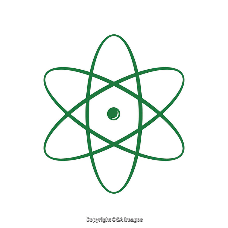 Green Atomic Model Representation With Electron Orbits Isolated on White Background