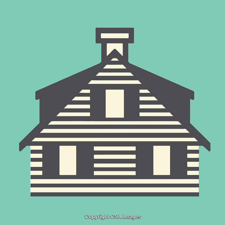 Rustic Style Cabin Illustration with Mint Green Background