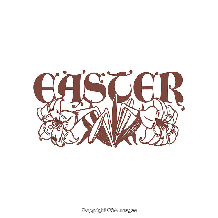 Vintage Easter Typography with Decorative Flowers in Brown Ink Artwork