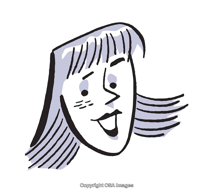 Color Illustration of a Smiling Woman with Expressive Features
