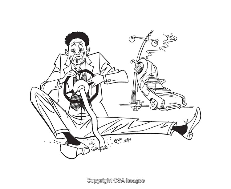 Humorous Line Art of a Driver After a Car Crash Experience