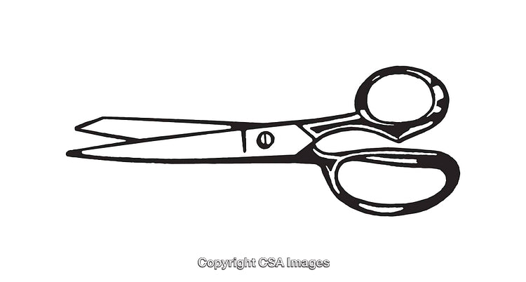 Black and White Line Art Illustration of a Pair of Scissors