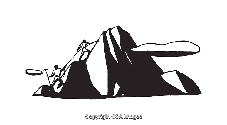 Black And White Line Art Illustration of Mountain Climbers