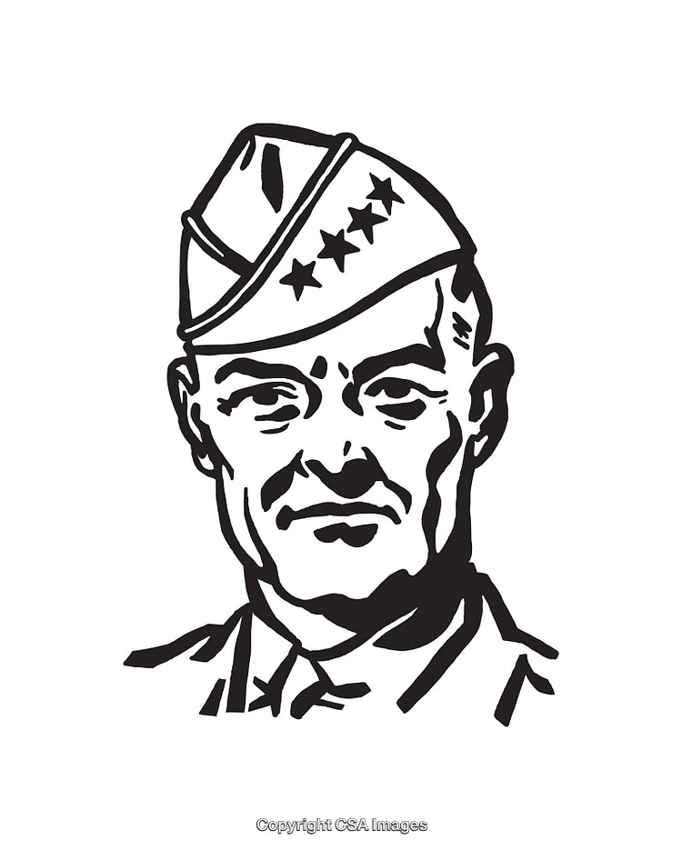 Black and White Line Art Illustration of a Military Officer Portrait