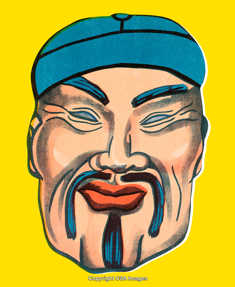 Vintage Illustration of a Styled Cartoon Face Against Bright Yellow Background