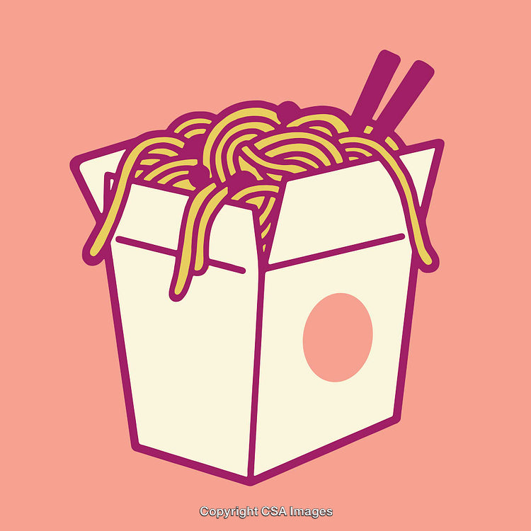Colorful Line Art Illustration of Takeout Noodles in a Box