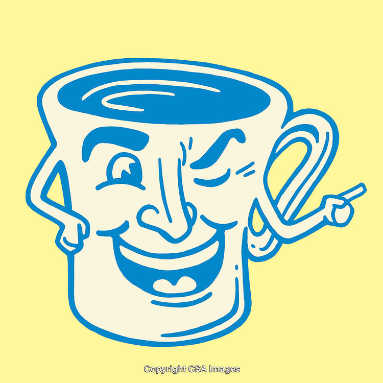Quirky Illustrated Mug Character Design with Arms and Playful Expression