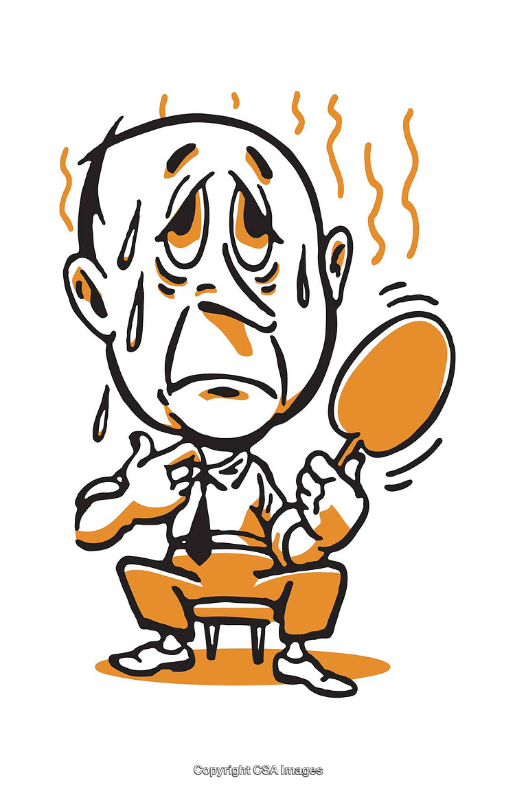 Cartoon Illustration of a Man Feeling Hot and Sweating