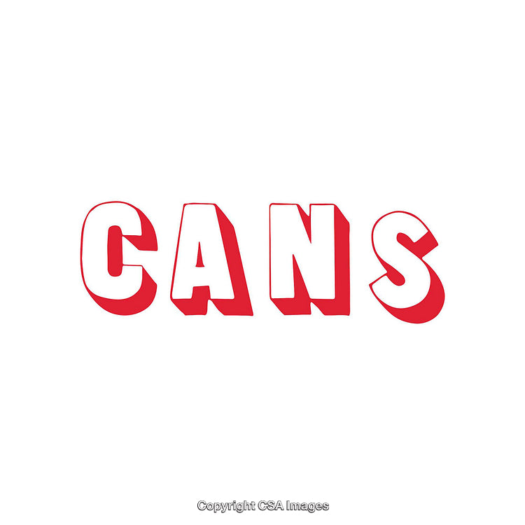Bold Red Typography of the Word 'Cans' on White Background