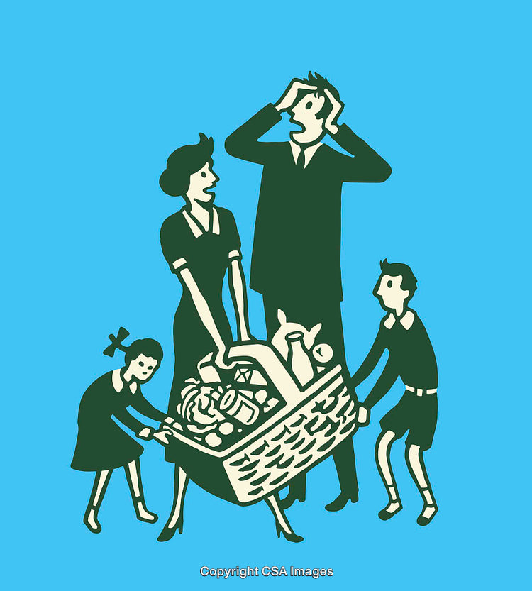 Family Struggling to Carry an Overloaded Picnic Basket Together